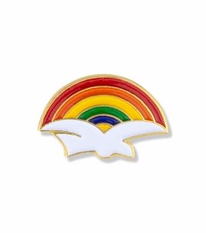 1/2 x 5/8 Inch Gold Enameled Dove with Rainbow Lapel Pin
