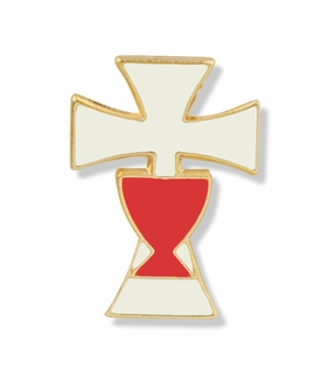 1/2 x  7/16 Inch  Gold and Enameled Cross and Chalice Lapel Pin