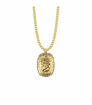 1-3/16 Inch 14KT Gold Plated Over Sterling Silver Rounded Rectangle St. Christopher Medal, Patron Saint of Travelers
