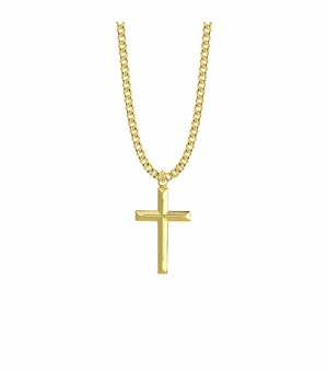 1-3/16 Inch 18KT Gold Plated Over Sterling Silver Beveled Inner Cross Necklace
