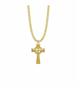 1-3/16 Inch 18KT Gold Plated Over Sterling Silver Celtic Knot Cross Necklace
