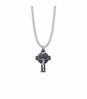 1-3/16 Inch Pewter Celtic Knot Crucifix Necklace