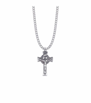 1-3/16 Inch Pewter Pierced Celtic Knot Crucifix Necklace