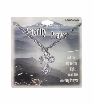 1-3/16 Inch Silver Plated Serenity Prayer Cross Necklace