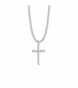 1-3/16 Inch Sterling Silver Beveled Inner Cross Necklace