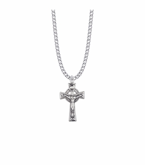 1-3/16 Inch Sterling Silver Celtic Crucifix Necklace