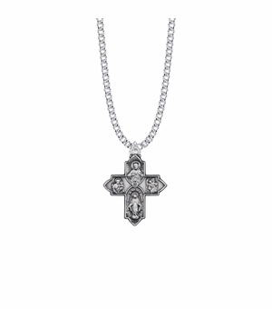 1-3/16 Inch Sterling Silver Engraved Antique Four Way Medal