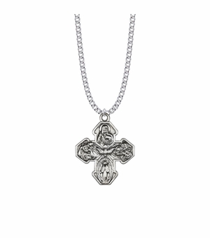 1-3/16 Inch Sterling Silver Engraved Satin Finish Five Way Medal Necklace