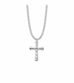 1-3/16 Inch Sterling Silver Inner Engraved Cross Necklace