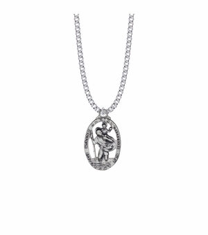 1-3/16 Inch Sterling Silver Pierced Oval St. Christopher Medal, Patron Saint of Travelers