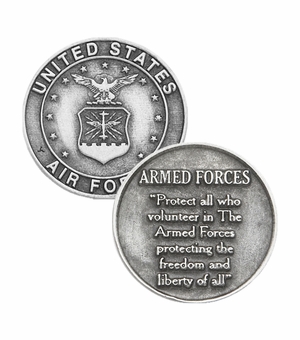 1-3/16 x 1-3/16 Inch Round Fine Pewter Air Force Prayer Pocket Token (Not Available - License Pending)