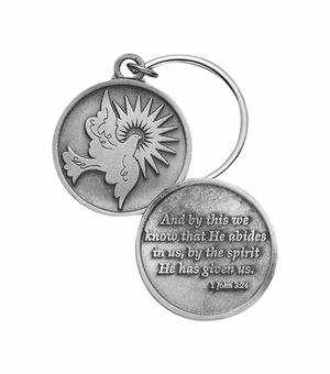 1-3/16 x 1-3/16 Inch Round Fine Pewter Holy Spirit Key Chain