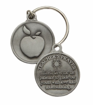 1-3/16 x 1-3/16 Inch Round Fine Pewter Teachers Prayer Key Chain