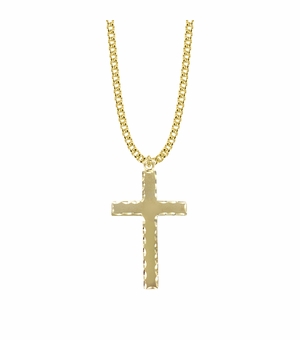 1-3/4 Inch 14KT Gold Plated Over Sterling Silver Cross Necklace with Our Father Prayer on Back