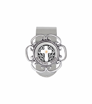 1-3/4  Inch Fine Pewter Cross Mustard Seed Auto Visor Clip