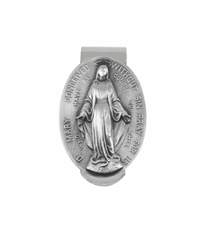 1-3/4 Inch Oval Antique Fine Pewter Miraculous Visor Clip