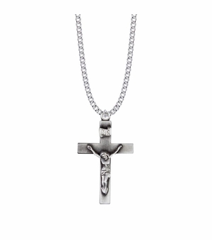 1-3/4 Inch Pewter Our Father Pewter Crucifix Necklace