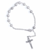 1-3/4 Inch Silver Glitter Frosted Rosary Bead Bracelet with Crucifix Charm