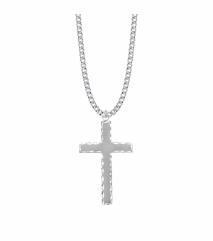 1-3/4 Inch Sterling Silver Cross Necklace with Our Father Prayer on Back