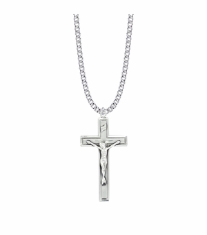 1-3/4 Inch Sterling Silver Crucifix Necklace