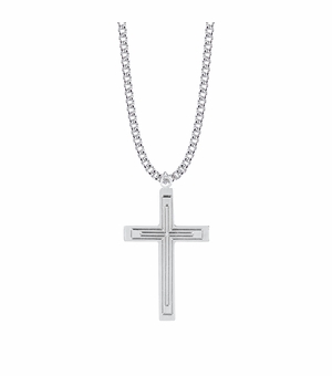 1-3/4 Inch Sterling Silver Multi Lined Cross Necklace