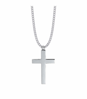 1-3/4 Inch Sterling Silver Plain Style with Our Father Prayer on Back Cross Necklace