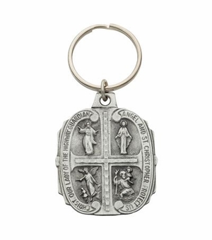1-3/4 x 1-3/8 Inch Fine Pewter Oval Four Way Key Chain