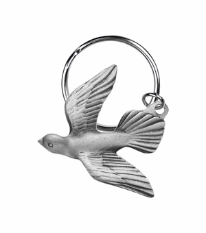 1-3/4 x 1-7/8 Inch Fine Pewter Descending Dove Key Chain