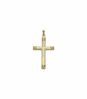 1-3/8 Inch 14KT Gold Beveled Inner Cross Pendant