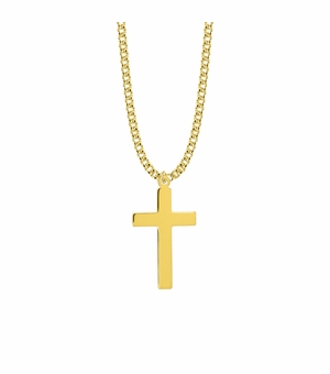 1-3/8 Inch 18KT Gold Plated Over Sterling Silver Plain Cross Necklace