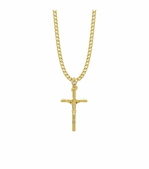 1-3/8 Inch 18KT Gold Plated Over Sterling Silver Straight Crucifix Necklace