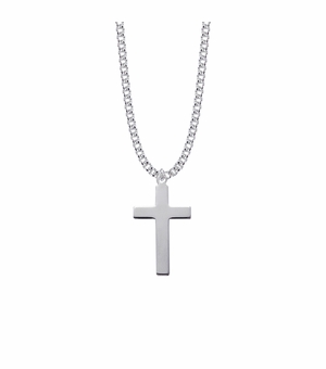 1-3/8 Inch Brass Silver Finish Plain Cross Necklace