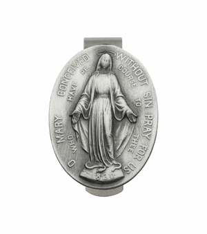 1-3/8 Inch Bright Fine Pewter Oval Miraculous Visor Clip