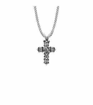 1-3/8 Inch Pewter Gothic Cross with Praying Hands Necklace