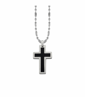 1-3/8 Inch Stainless Steel Black Inner Cross Necklace
