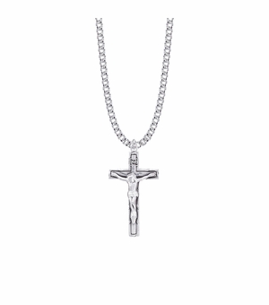 1-3/8 Inch Sterling Silver Antiqued Crucifix Necklace