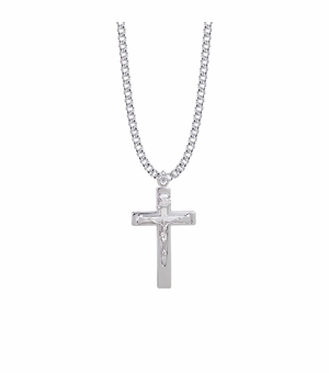 1-3/8 Inch Sterling Silver Cross and Nail Crucifix Necklace