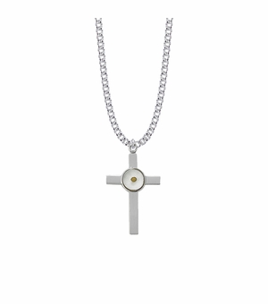 1-3/8 Inch Sterling Silver Mustard Seed Cross Necklace