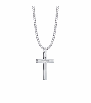 1-3/8 Inch Sterling Silver Pierced Inner Cross Necklace