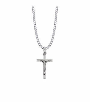 1-3/8 Inch Sterling Silver Straight Crucifix Necklace