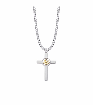 1-3/8 Inch Two-Tone Sterling Silver Dove on Cross Necklace