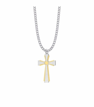 1-3/8 Inch Two-Tone Sterling Silver Flared Cross Necklace