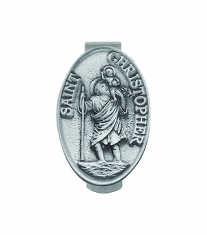 1-3/8 x 1-1/8 Inch Fine Pewter Oval St. Christopher, Patron Saint of Travelers Visor Clip