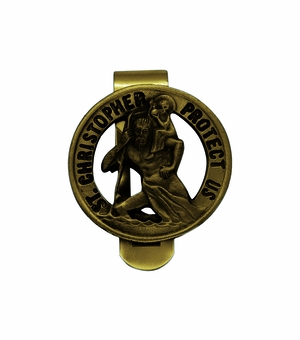 1-3/8 x 1-3/8 Inch Round Gold Fine Pewter and Pierced St. Christopher Visor Clip