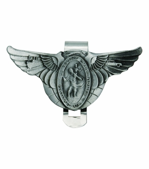 1-3/8 x 3 Inch Fine Pewter Winged St. Christopher Visor Clip
