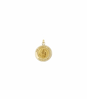 1/4 Inch 14KT Gold Round Guardian Angel Medal