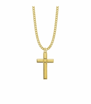1-5/16 Inch 18KT Gold Plated Over Sterling Silver Engraved Detail Cross Necklace