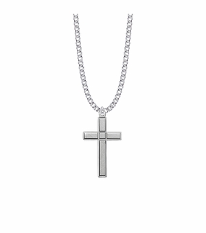 1-5/16 Inch Sterling Silver Engraved Detail Cross Necklace