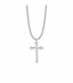 1-5/16 Inch Sterling Silver Flared Cross Necklace