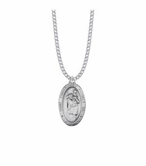1-5/16 Inch Sterling Silver Large Oval St. Christopher Medal, Patron Saint of Travelers